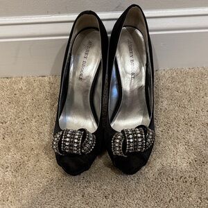 Audrey Brooke Black Heels with Rhinestone Accent